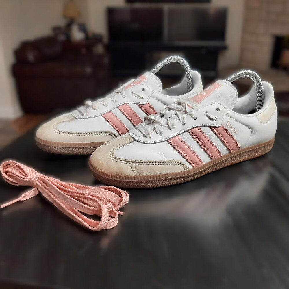 Adidas Samba 🚺 Women's Size 8 OG Cloud White Wonder Mauve Tan Gum JI2677 Shoes - Picture 4 of 16